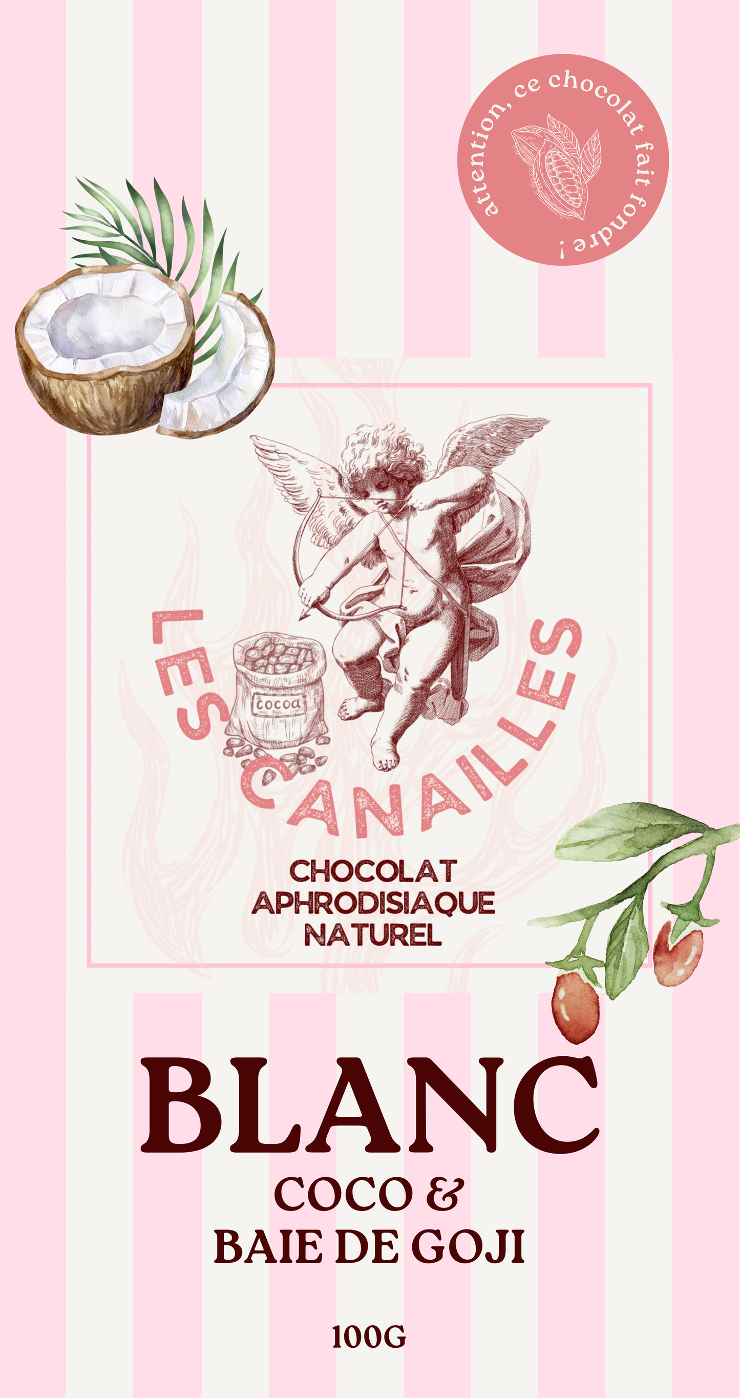Chocolat aphrodisiaque, Blanc, coco & baie de Goji - Les Canailles - Crée par Audace