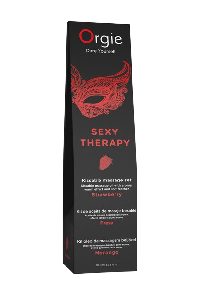 Set plume + huile de massage embrassable - Orgie - Fraise