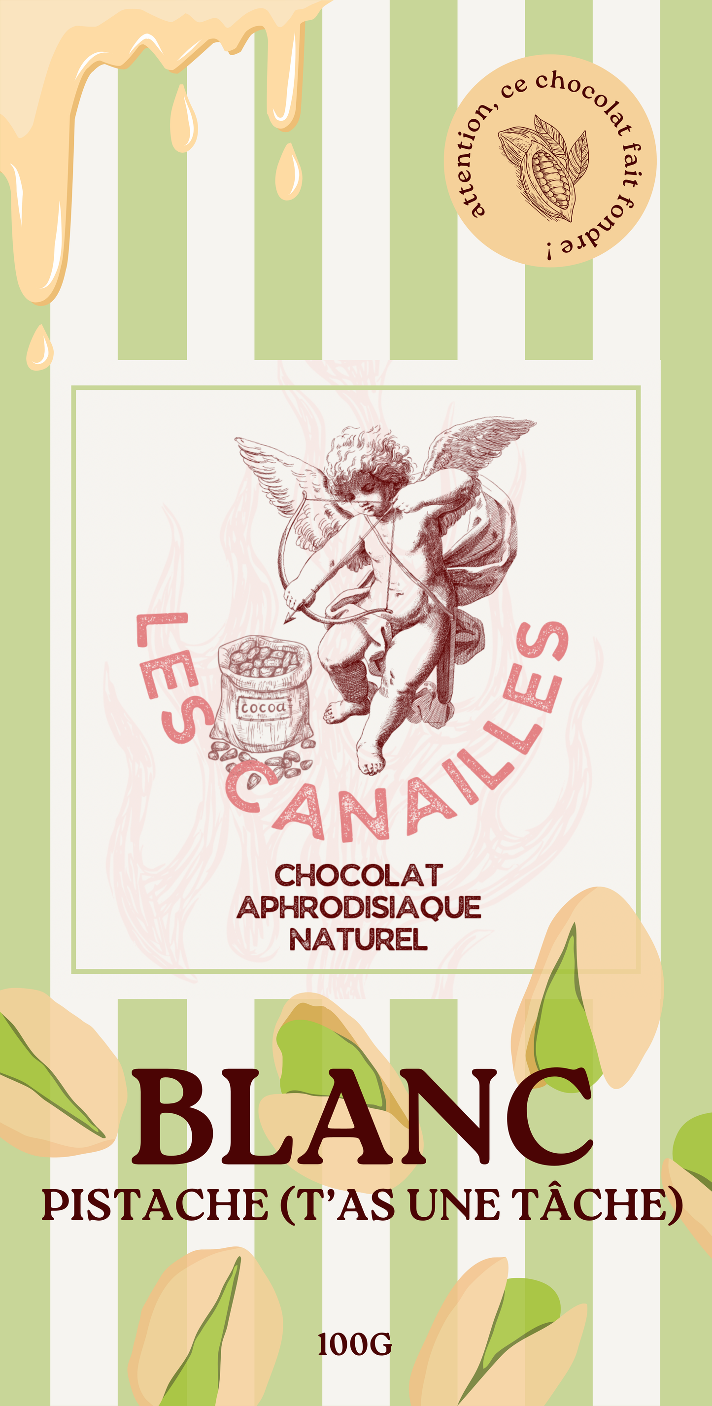 PRÉ-COMMANDE Chocolat aphrodisiaque, Blanc, pistache - Les Canailles - Crée par Audace